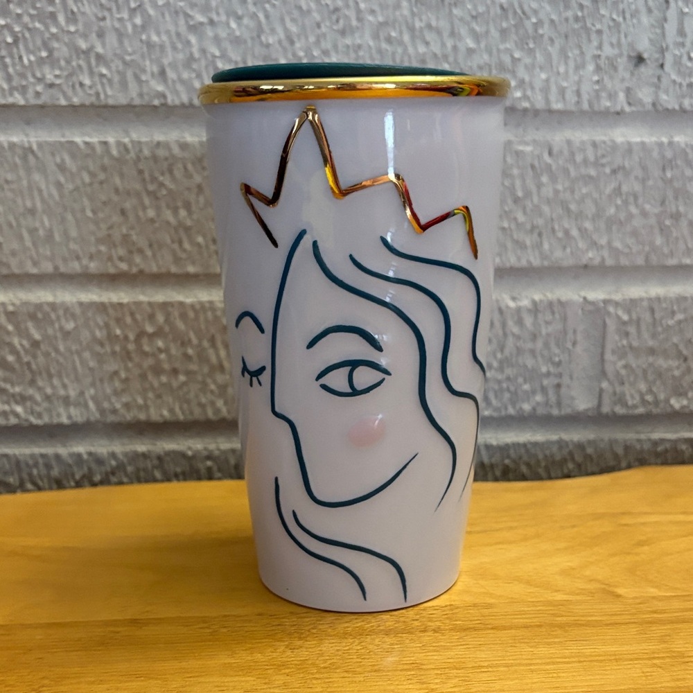 Starbucks '17 Anniversary Gold Crown Siren Ceramic Double Walled 10oz travel Mug